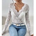 thumbnail image 2 of JGNGSHN Floral Lace Tops for Women Mock Neck Long Sleeve Pullover Sheer Slim Fit Blouses, 2 of 8