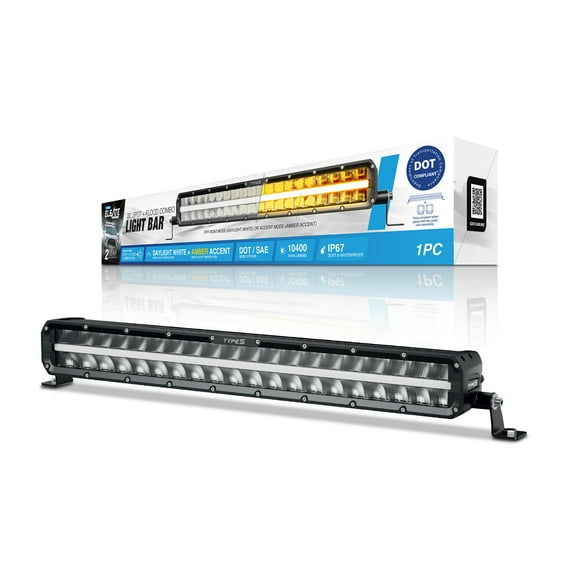 TYPE S - Elevate 20 Inch Spot   Flood Combo Beam Light Bar With Amber Accent Light - DOT Compliant - 10400 Raw Lumens, Waterproof, Die-cast, Off Road Lights, Truck, Jeep, UTV, ATV, SUV, 1 Pack