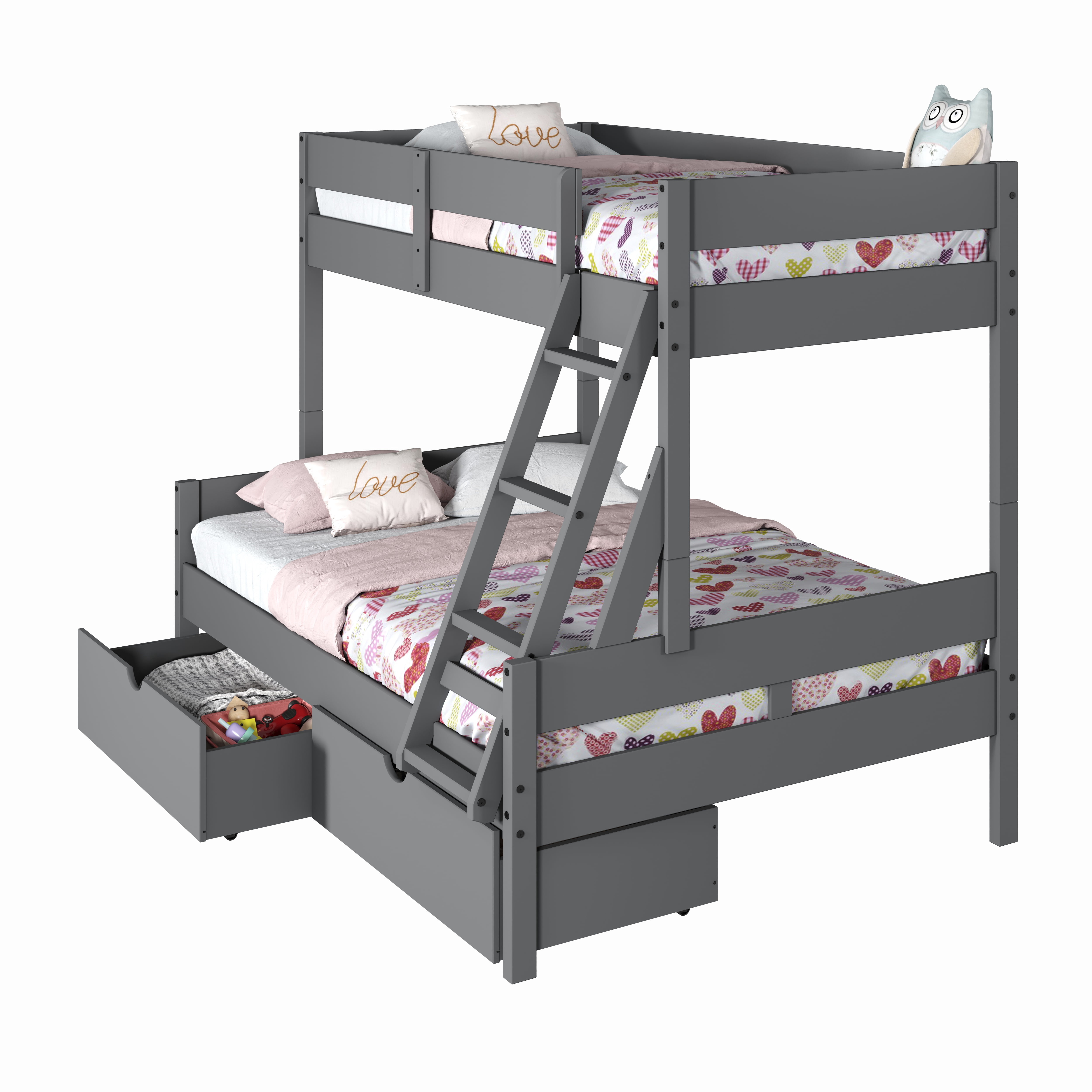 Donco Kids Low Board Panel Twin over Full Bunkbed with Dual Underbed Drawers