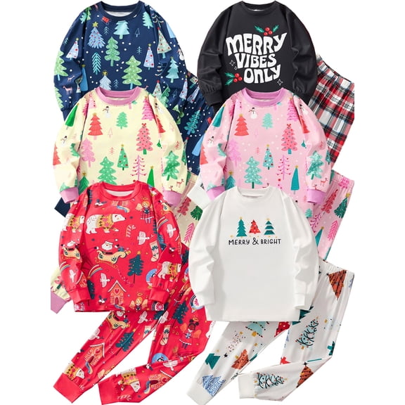 QEFJNO 3-8Y Girls and Boys Christmas Pajamas 2-Piece Pjs Set Kids Long Sleeve and Pants Sleepwear Toddler Jammies