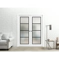 thumbnail image 3 of Sliding French Double Pocket Doors 72 x 96 inches | Planum 2132 White Silk Frosted Glass | Kit Trims Rail Hardware | Solid Wood Interior Bedroom Sturdy Doors, 3 of 6