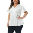 thumbnail image 2 of DARING DIVA Women's Plus Sequin V Neck Faux Wrap Metallic Shirt 1X Silver, 2 of 6