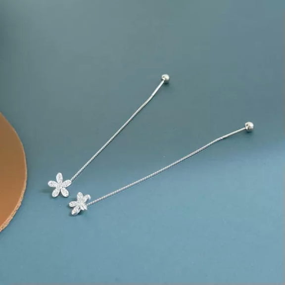 MATROOY 925 Sterling Silver Summer Flower Threader Dangle Earrings Pull Through A4463-Silver