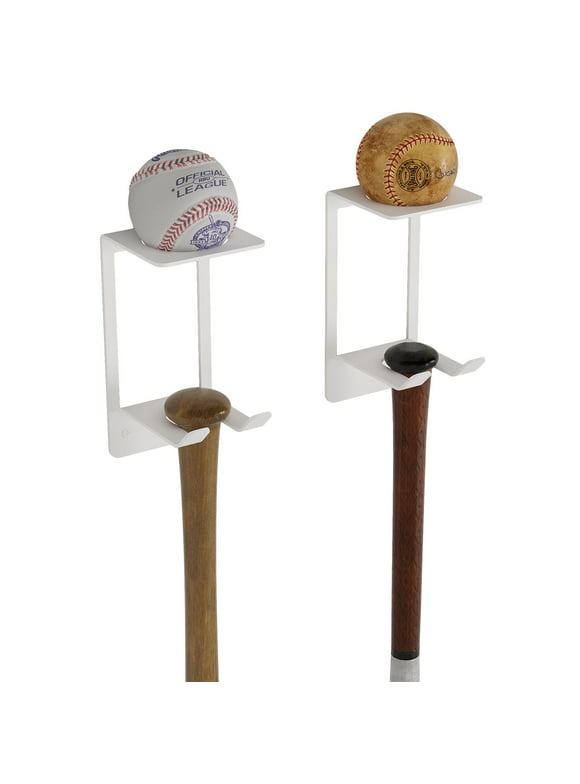 Wallniture Baspo Baseball Bat Holder Wall Mount Softball Display Rack Sport Memorabilia, Metal, White