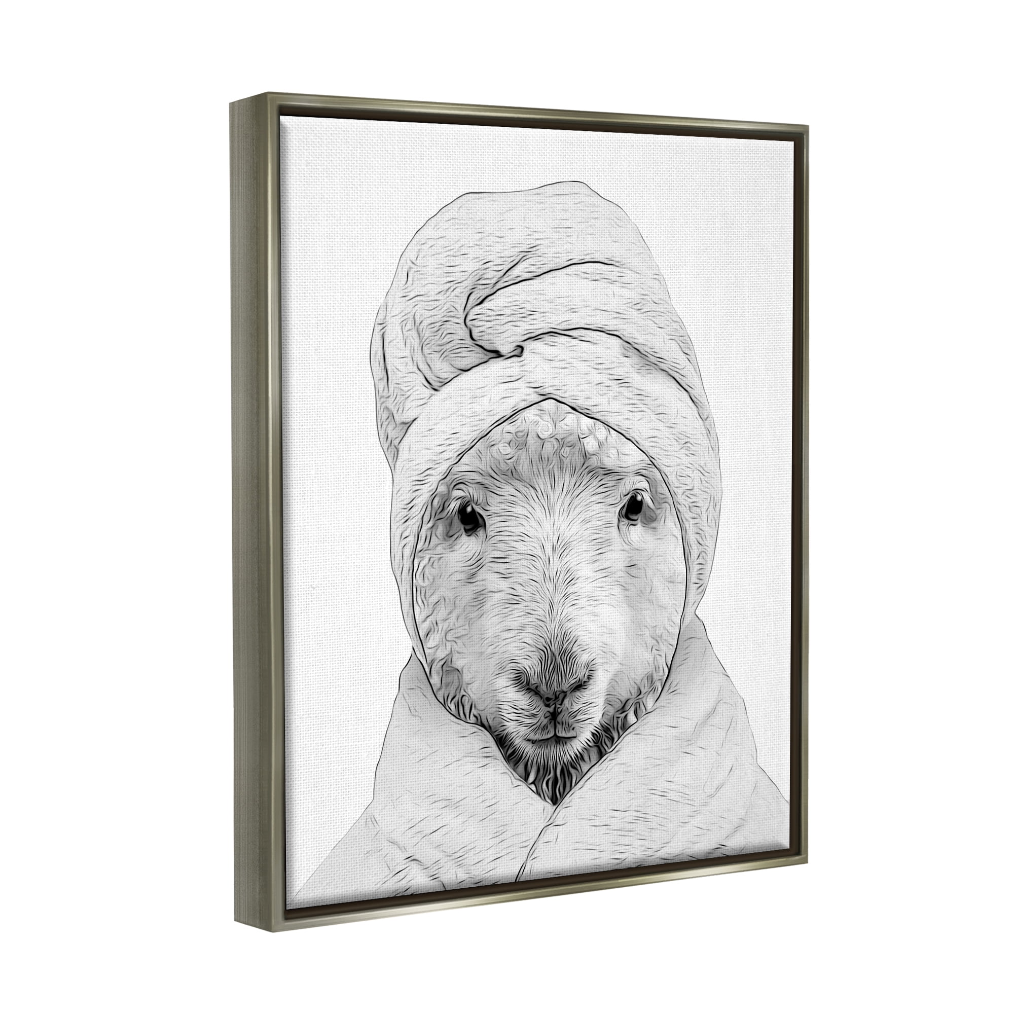 Stupell Industries Sheep Bathroom Robe Funny Animal Animals & Insects Painting Gray Floater Framed Art Print Wall Art