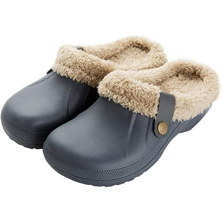 

ZAPZEAL Womens Mens Clogs Fur Lined Clogs Winter Garden Clogs Mules Warm House Slippers Waterproof Anti-Slip Indoor Outdoor Slippers Size 4-11.5 US