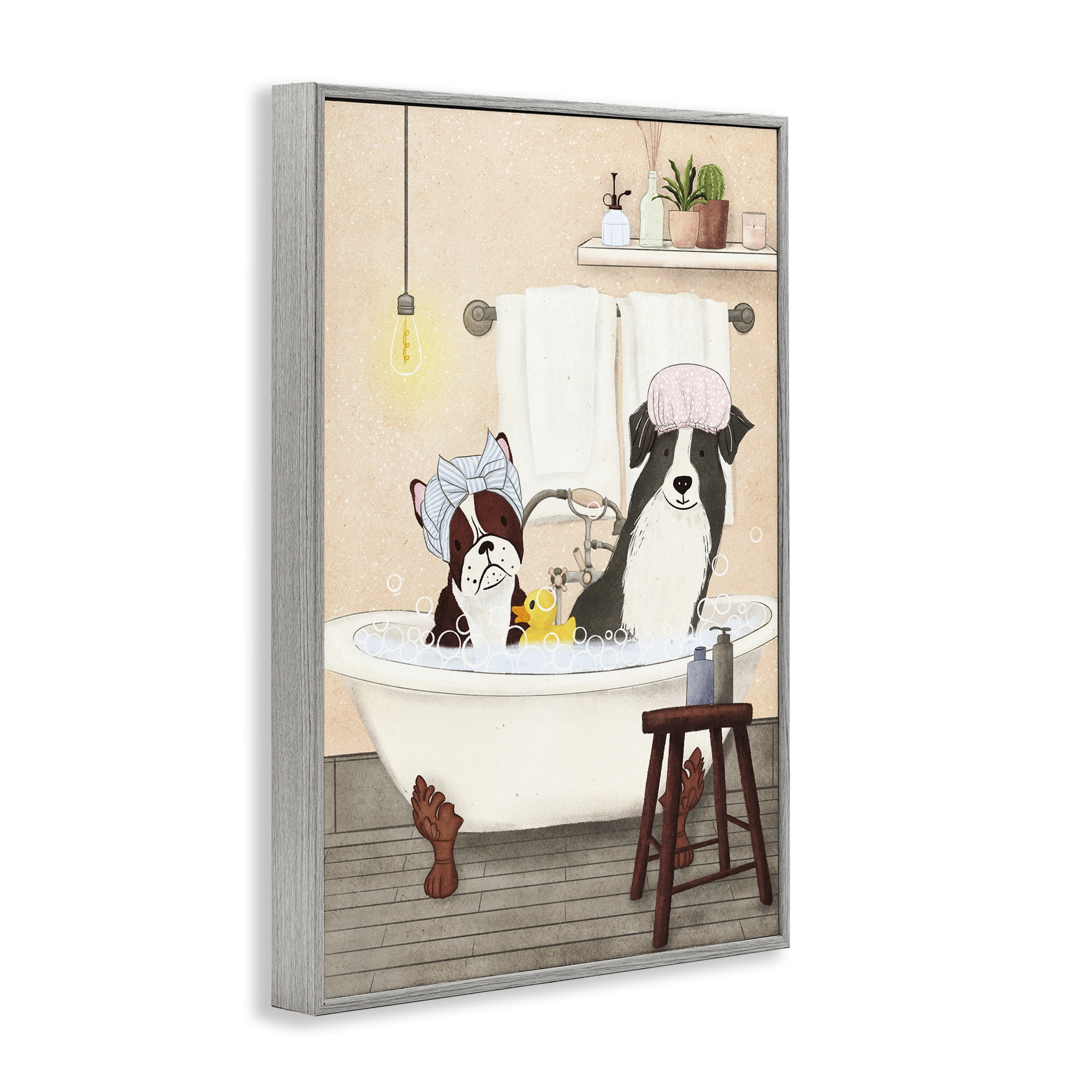Stupell Industries Doggie Bath Time Typography Painting Gray Framed Art Print Wall Art, 20 x 30