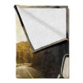 thumbnail image 2 of Adventure Soft Flannel Fleece Blanket, Rider Driving a Chopper on Asphalt Road Within Forest Journey Photography, Cozy Plush for Indoor and Outdoor Use, 50" x 60", Forest Green Grey, by Ambesonne, 2 of 5