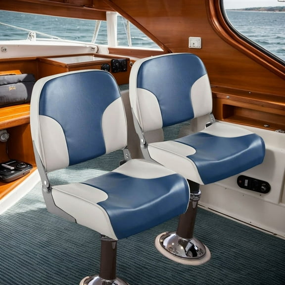 Resenkos Sightseeing Boat Seat, Speedboat Chair, Boat Seats2 Pieces Low Back Boat Seat Set with Sponge Padding and Aluminum Hinges-Blue