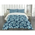 thumbnail image 3 of Ambesonne Navy Quilted Bedspread Set 3 Pcs, Hibiscus Hawaiian Flowers, King Size, Dark Blue and Sky Blue, 3 of 5