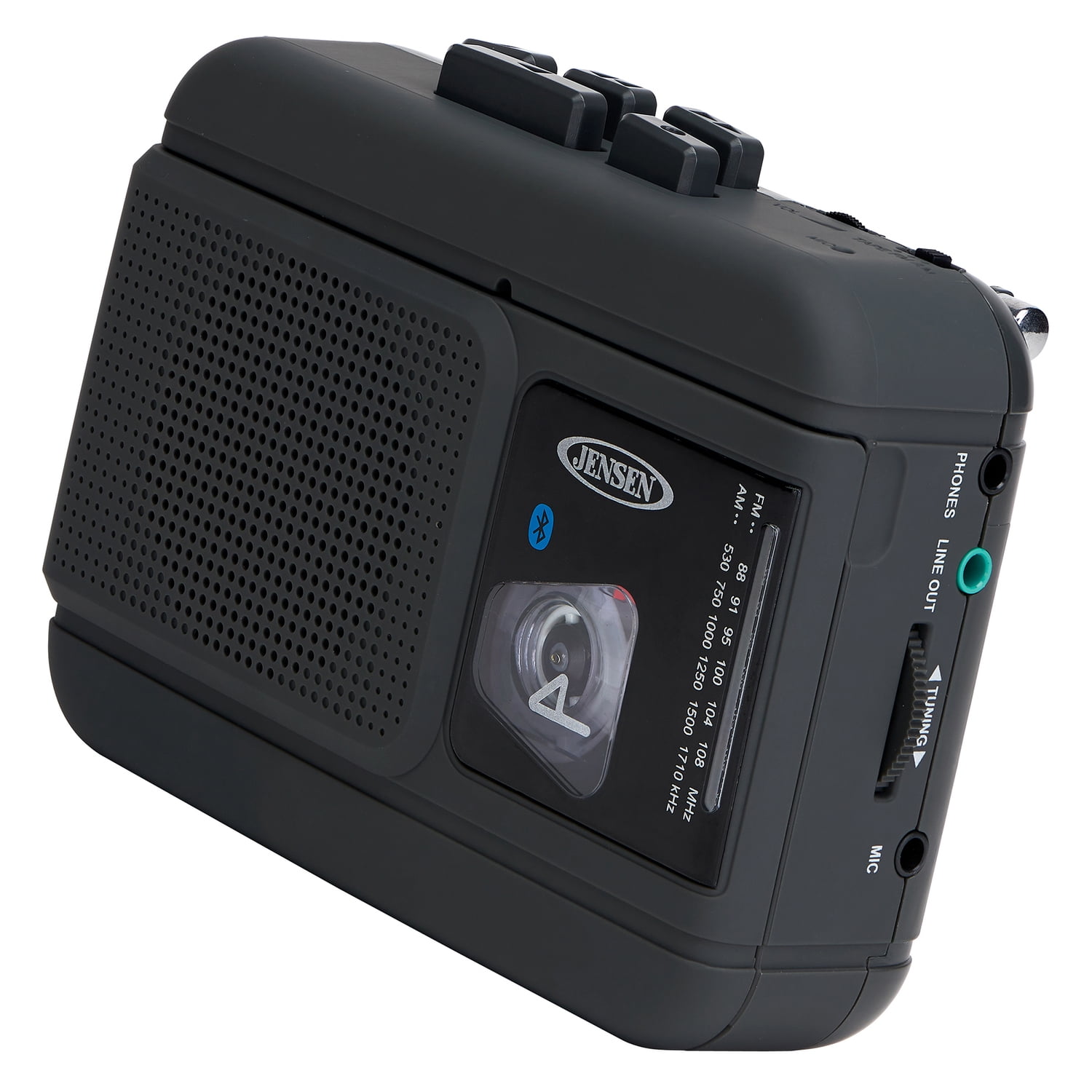 JENSEN Portable Bluetooth Personal Cassette Player/Recorder with Built-in Speakers, AM/FM Radio, Line Output, and Earbuds