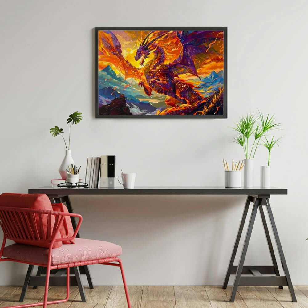 Shiartex Dragon Fiery Background Wooden Jigsaw Puzzle for Adults - Challenging Difficult Wood Puzzle for Family Friends Gift 1000 PCS