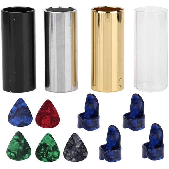 4 Slides Bar de Guitare et 4 Pics de Doigts Réglés pour le Débutant de Guitare