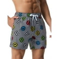 thumbnail image 3 of LUXUR Men Boardshorts Mid Waist Swimsuit Drawstring Ribbed Beach Pants Leaves Print Hot Spring Black S, 3 of 8