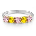 thumbnail image 3 of Gem Stone King 925 Silver and 10K Yellow Gold Pink Lab Grown Diamond and Yellow Sapphire Wedding-Bands Ring for Women | 1.47 Cttw | Round 4MM | Gemstone April Birthstone | Size 6, 3 of 6