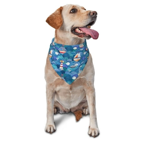 Naloa Watercolor Ships Dog Bandanas 1PC Washable Triangle Dog Scarfs Premium Durable Fabric for Small Medium Large Dogs and Cats
