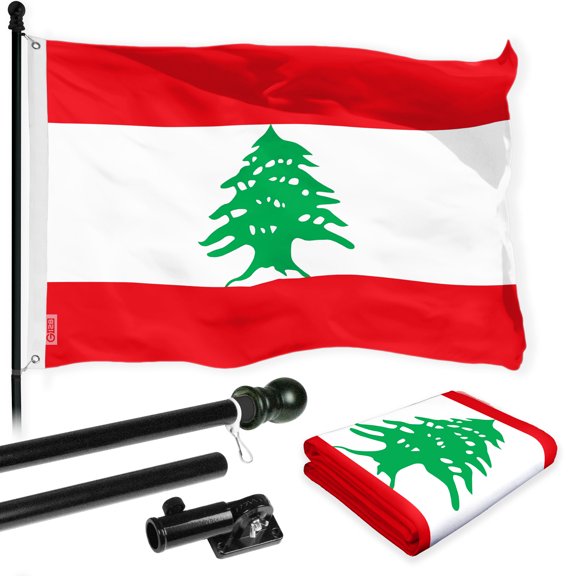 G128 Combo Pack: 6 Ft Tangle Free Spinning Flagpole (Black) & Lebanon Flag 3x5 Ft Printed 150D Polyester, Brass Grommets (Flag Included) Aluminum Flag Pole
