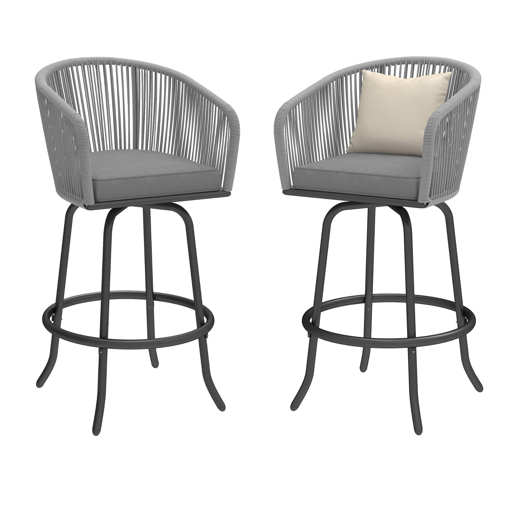 Uforic Patio Bar Stools Set of 2, Counter Height Swivel Bar Stools with Cushions, Outdoor Rattan Chairs for Backyard, Balcony, Deck, Lawn and Indoor Use, Gray