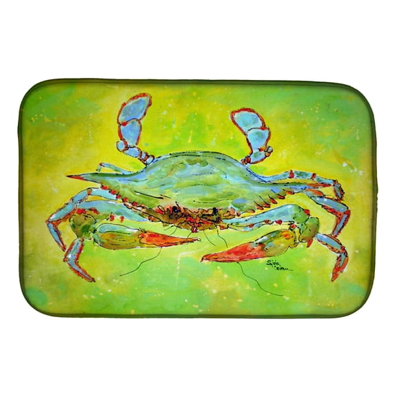 Bright Green Blue Crab Dish Drying Mat