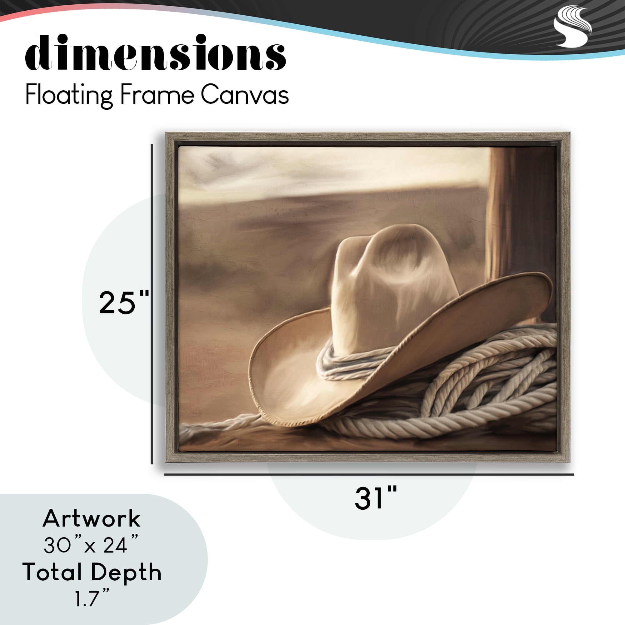 Stupell Industries White Cowboy Hat Brown Framed Floater Canvas Wall Art, design by Kim Allen