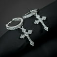 thumbnail image 2 of Hitanshu Jewels 14k White Gold CZ Silver Plated Cross Drop Dangle Huggie Hoop Earrings, 2 of 4