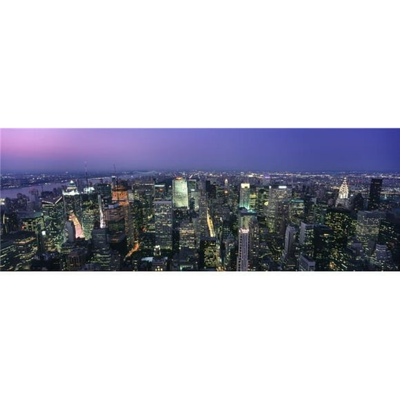 Posterazzi DPI1891941 Aerial View of Midtown Manhattan Illuminated At Dusk Poster Print, 35 x 12