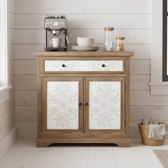 Homy Casa Rustic Accent Cabinet with Drawer, Carved Wood Storage Cabinet for Entryway Living Room