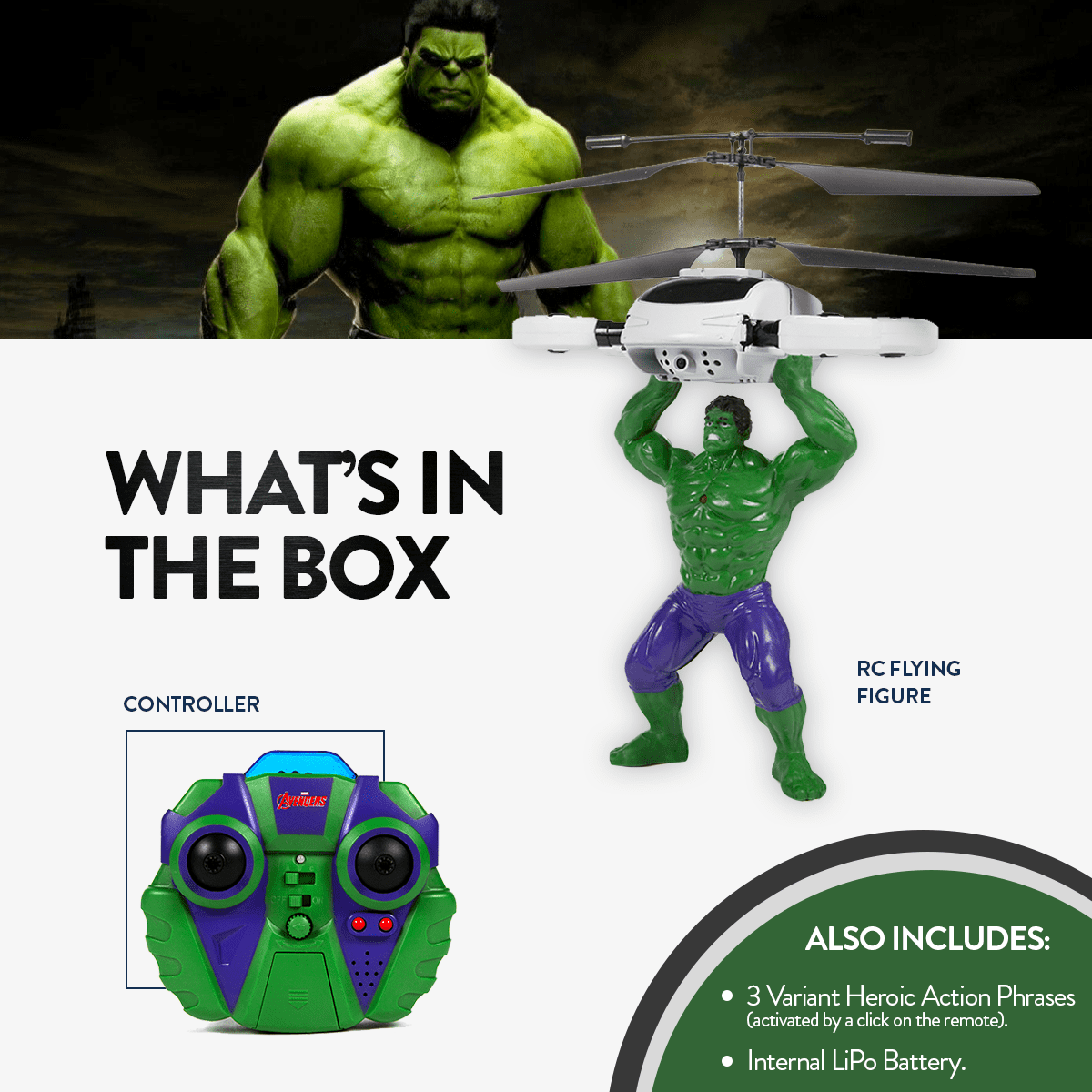 Marvel Avengers Hulk Flying Helicopter Figure; Children Aged 8+