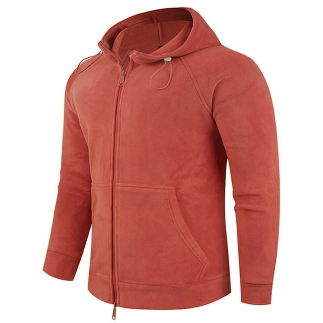 Lovzfmll Men's Reversible Polartec Jacket Hooded Zip Up Pockets Red, 2XL