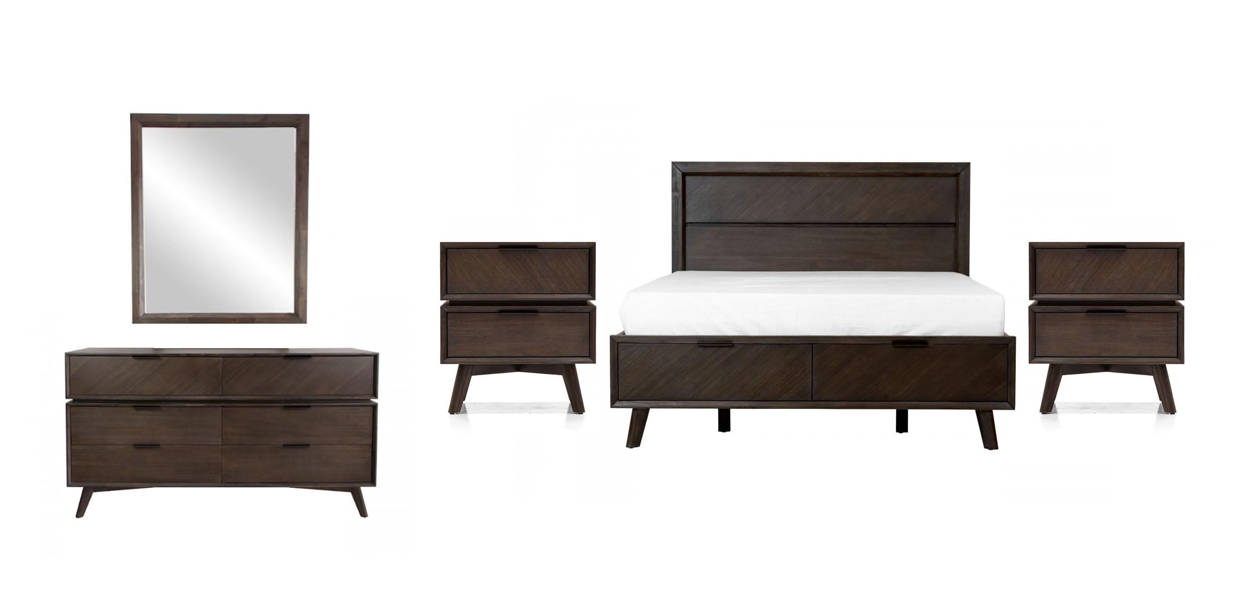 Mid-century Acacia King Size Bedroom Set 5Pcs Modern VIG Modrest Roger ...
