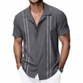 thumbnail image 2 of Afuyipoi Men's Floral Button-Down Shirt,Stylish Print Turn-Down Collar Short Sleeve Gray 2XL, 2 of 6