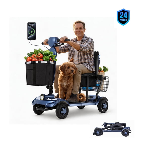 Lightweight 4-Wheel Mobility Scooter, Foldable Motorized Scooter with Lithium Battery