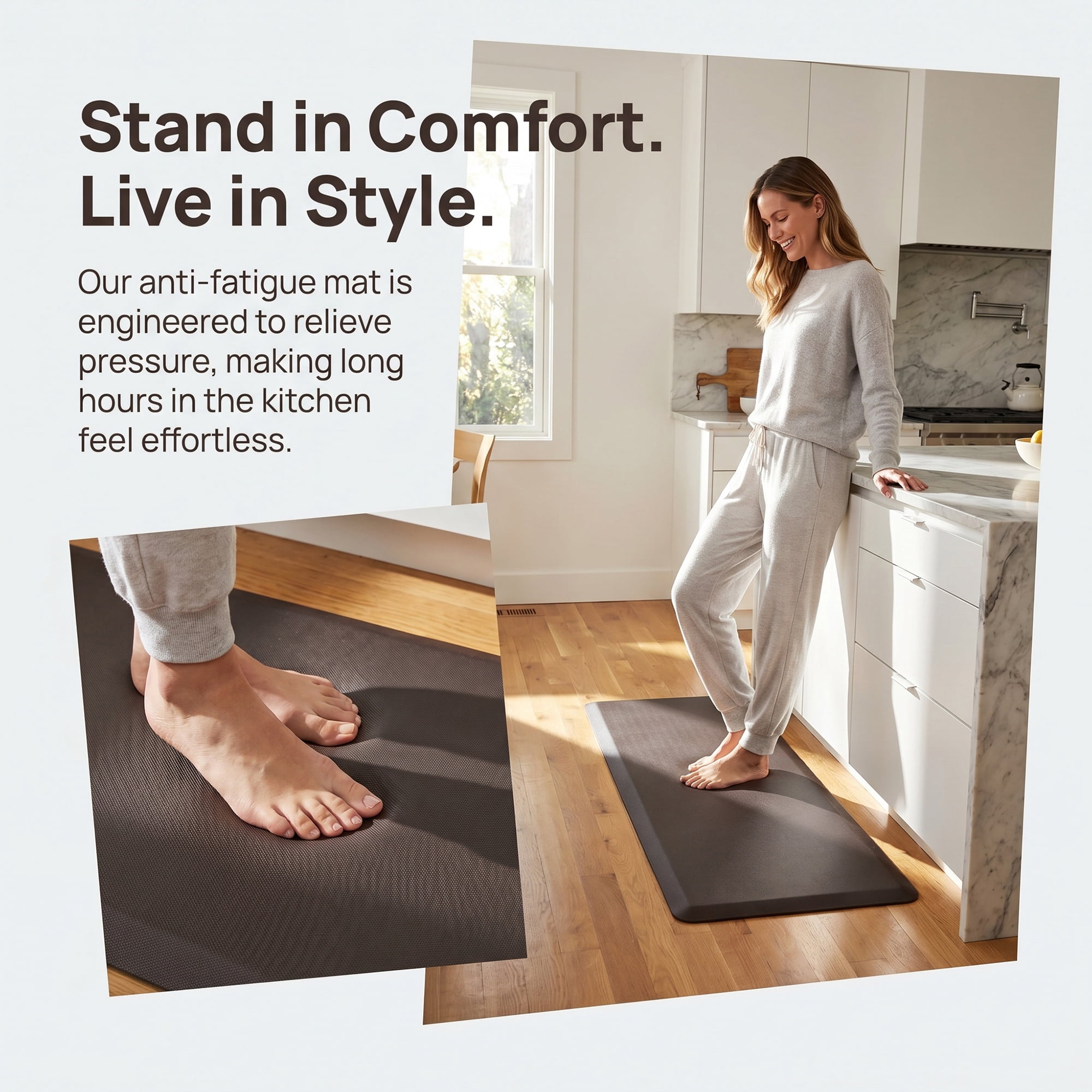 Unique Bargains Anti-Fatigue Cushioned Ergonomic Waterproof PVC Floor Rug Brown 47" x 17"