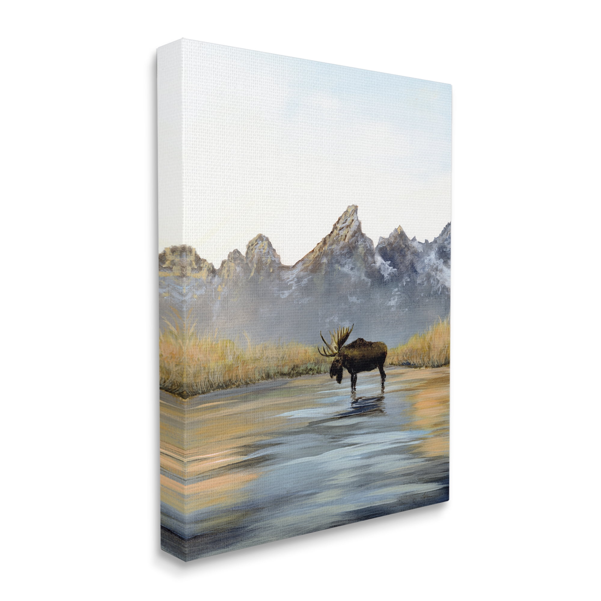 Stupell Industries Moose in Lake Scenery Nature Painting Gallery Wrapped Canvas Print Wall Art, 30 x 40