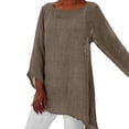 thumbnail image 1 of JUNWELL Hot Blouse Women Solid Color Cotton Linen O-Neck Long Sleeve Irregular Tunic Top Spring Summer Oversized Shirts, 1 of 7