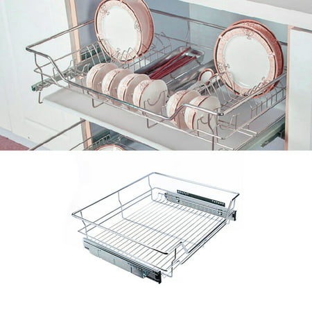 Walfront Roll Out Cabinet Basket Organizer Under Sink Cabinet Sliding Basket Organizer Drawer Expandable Shelf 54 X 49 X 15cm