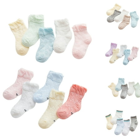 

SPRING PARK 5 Pairs Baby Candy Color Ankle Socks Rhombus Soft Breathable Socks