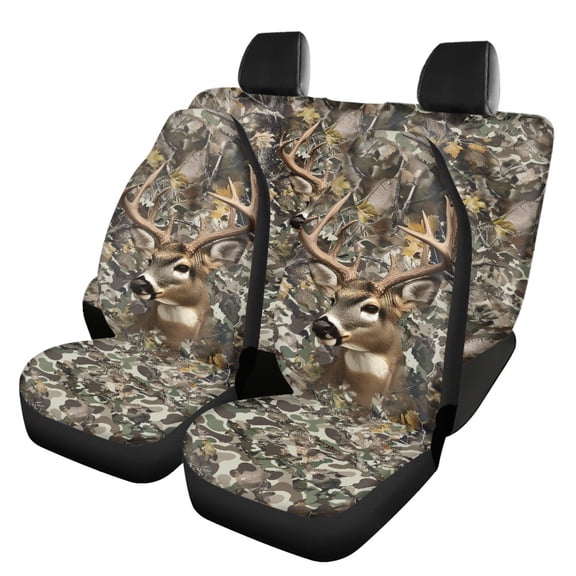 Pzuqiu Deer Camouflage Pattern Car Seat Covers 3 PCS Car Seat Covers Set Interior Comfortable Driving Suitable for Truck most Cars
