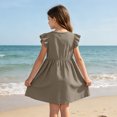 thumbnail image 4 of Grblisyd Girls Dresses Size 10-12 Summer Solid Color Cotton Linen Sundress Casual Party Wedding Ruffle Sleeve Crew Neck Knee Length A Line Dress, 4 of 6