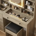 thumbnail image 4 of IVV Rustic Gray Vanity Set for Bedroom - Tempered Glass Top Makeup Dressing Desk with Lighted Mirror Cabinet & Charging Station, 5 Drawers & Open Shelves, Cushioned Stool Included, 4 of 6