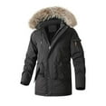 thumbnail image 3 of guisaled Men's Winter Jackets Solid Hooded Waterproof Mid-Length Snow Coats Snowboard Fleece Lining Thicken Cotton Windproof Warm Parka, 3 of 7