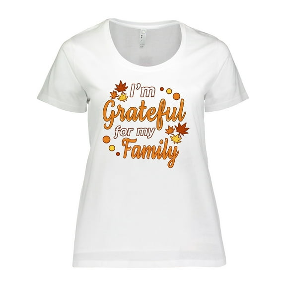 Inktastic I'm Grateful for my Family in Orange with Fall Leaves Women's Plus Size T-Shirt