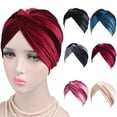 thumbnail image 2 of Turban Cap Solid Color Cross Shape Lady Stretchy No Brim Indian Turban Hat for Spring Autumn Winter, 2 of 8