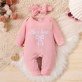thumbnail image 2 of FINALGANG Baby Girls Crew Neck Long Sleeve Waffle Knit Letter Bow Embroidery Side Ruffle Jumpsuit Big Bow Headband Two Piece Outfit Sets Cozy Sets newbabby, 2 of 5