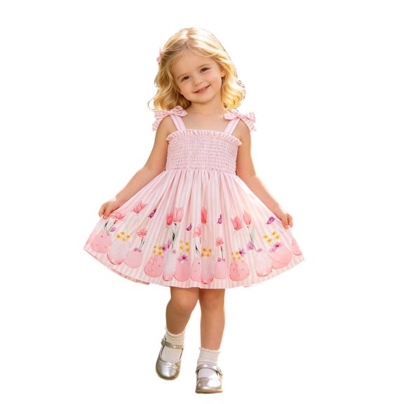 MEZZALL Toddler Girls Sleeveless Bowknot Floral Spaghetti Straps Dress Dance Party Dresses Adorable Sundress