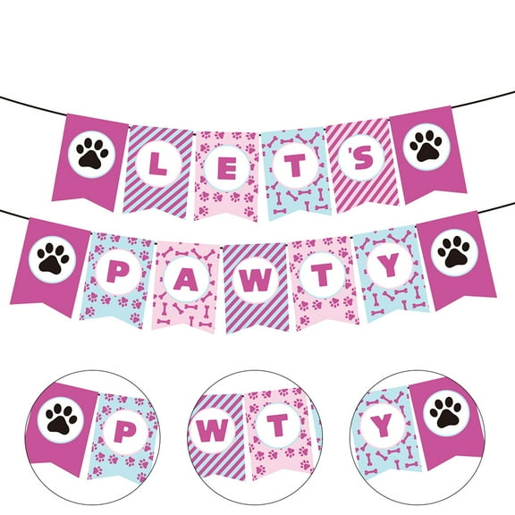 HONITANO Dog Theme Party Decoration Pink Paper Banner 1Set for Pet Owners Outdoor Use Birthday Celebrations