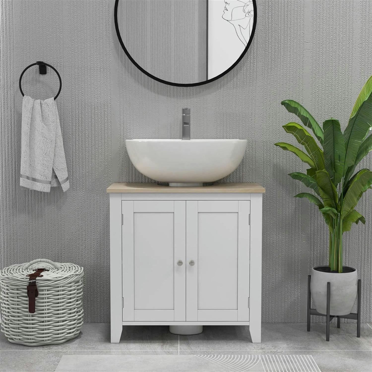 Demi Bonn 23" Bathroom Vanity with U-Shape Cut-Out and Adjustable Shelf, Pedestal Sink 2-Door Cabinet, Under Sink Cabinet, White