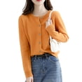 thumbnail image 3 of Womens Long Sleeve Button Up Knit Cardigan Light-Bodied 2026 Crewneck Button Down Sweaters for Women Turmeric M, 3 of 8
