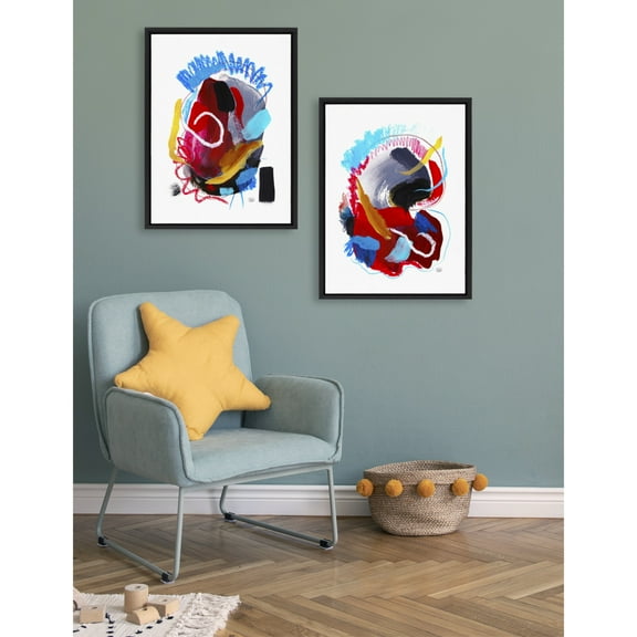 Kate and Laurel Sylvie Intensity No 1 and 2 Framed Canvas Wall Art Set by Erika Wynn, 2 Piece Set 18x24 Black