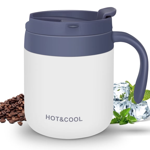 Huryfox 12oz Insulated Travel Mug – Double-Wall Vacuum Stainless Steel Coffee Tumbler with Handle & Leak-Proof Lid – Keeps Drinks Hot/Cold for Hours – Perfect for Coffee, Tea, Iced Beverages (White)